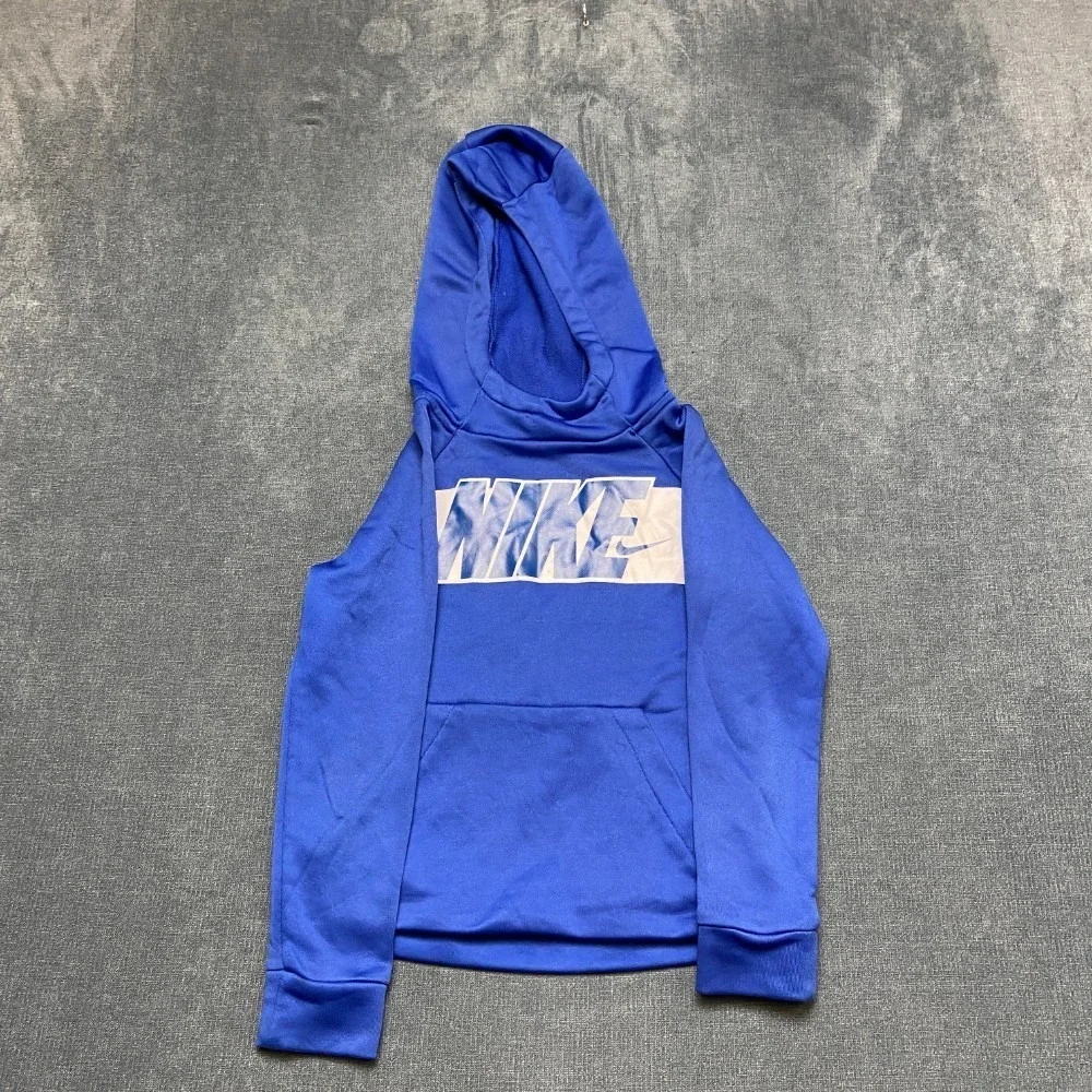 Nike Dri Fit Hoodie Boys 6/M 5-6Yrs Blue Raglan Sleeve Graphic Logo Pullover